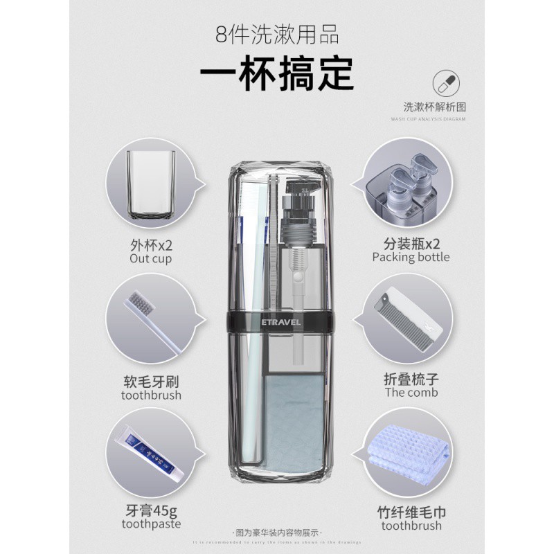 旅行牙刷盒便携式漱口杯刷牙杯子套装情侣牙缸创意洗漱分装瓶男女 三维工匠 [标准款]贝壳紫洗漱杯高清大图