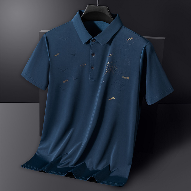 中年男士polo衫冰丝短袖翻领t恤袖广告文化衫衣服刺绣印字logo潮高清大图