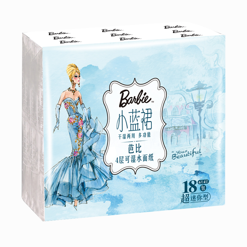 芭比( Barbie )手帕纸4层6片18包小包随身装面纸卫生纸巾餐巾纸