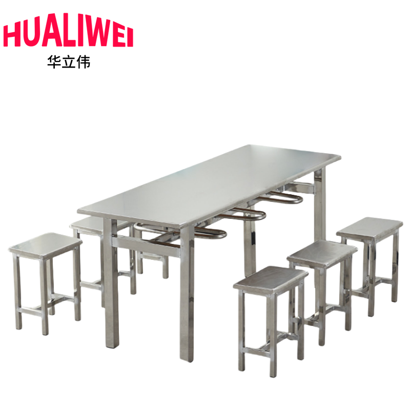 华立伟不锈钢食堂餐桌椅八人位套高清大图