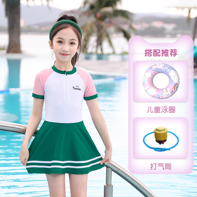 儿童泳衣女孩小中大童夏季2023新款连体公主裙式可爱女童游泳套装