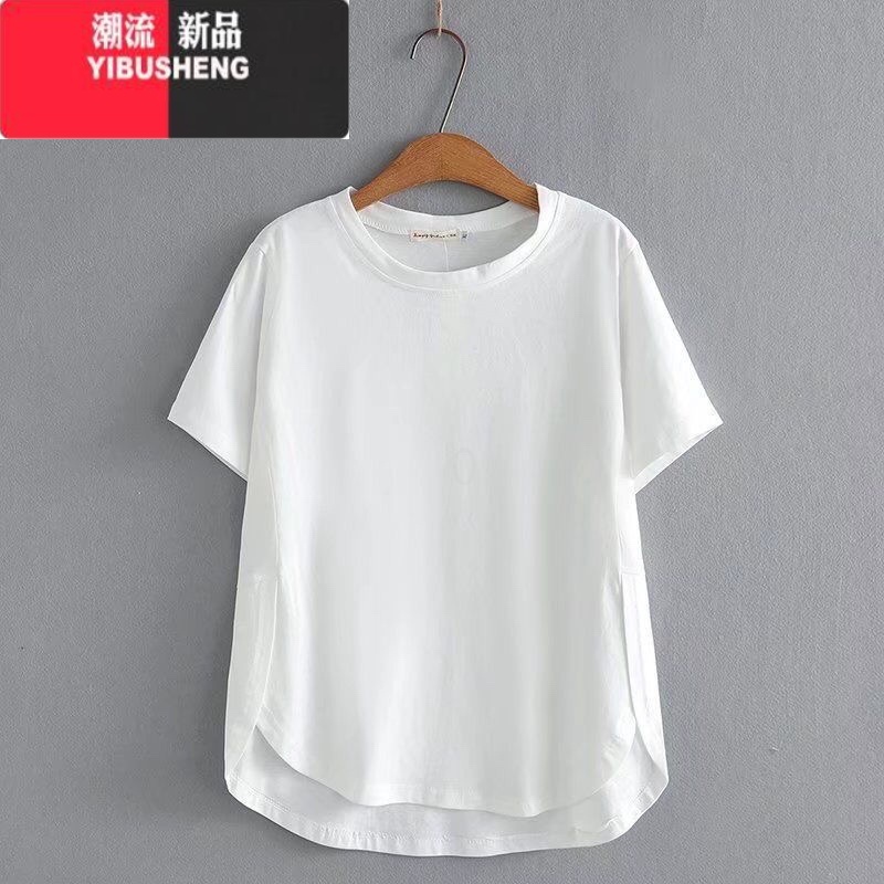 YIBUSHENG纯色大码200斤含棉短袖T恤季时尚中年40-50岁妈妈装洋气上衣女