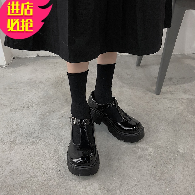 金三志小皮鞋女英伦韩版百搭2021年新款黑色高跟玛丽珍粗跟jk配裙子lo鞋休闲鞋