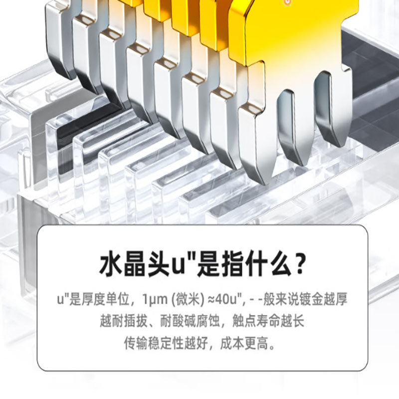 六类网线水晶头 30U加强镀金 SJ-C06 100个装高清大图