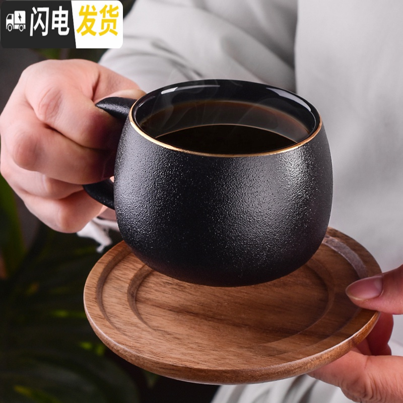 三维工匠欧式小咖啡杯套装陶瓷家用下午茶茶具磨砂咖啡杯带木托配铁架 一杯一碟一勺咖啡器具