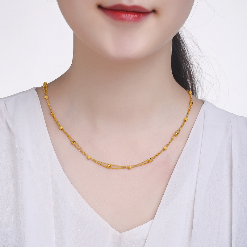 周大生黄金项链999足金正品光珠锁骨链送妈妈新款金项链女款