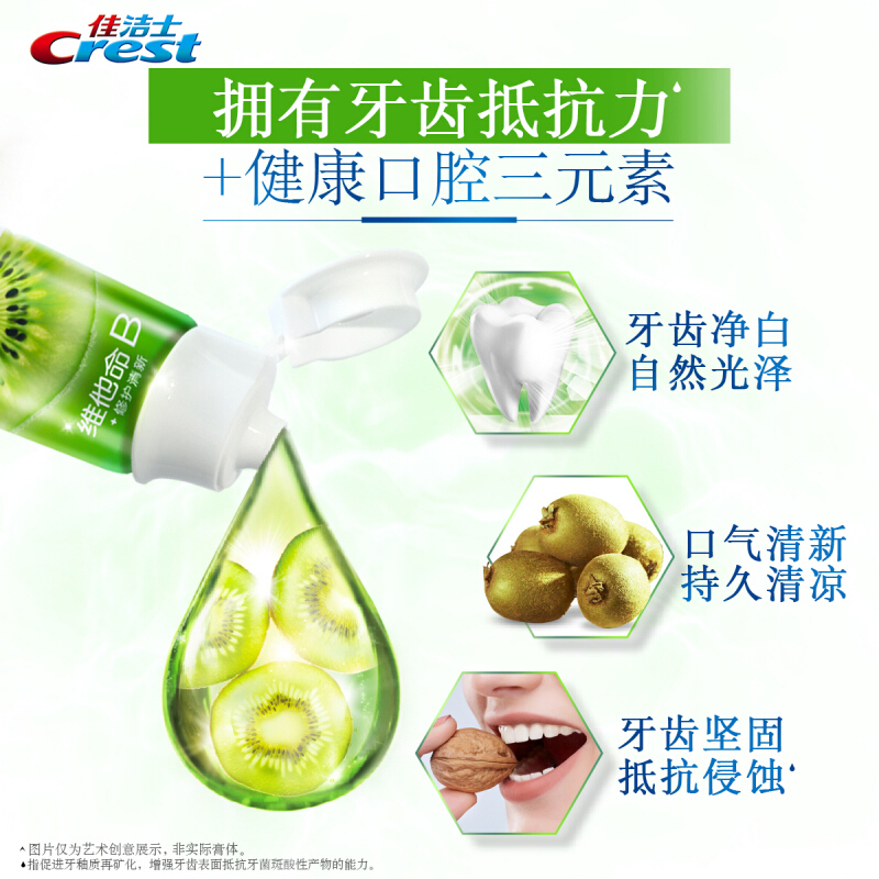 佳洁士(Crest)修护清新维他命B牙膏(芳香奇异果风味)90g 祛牙渍 茶渍 去黄牙 勤刷牙 增强牙齿抵抗力