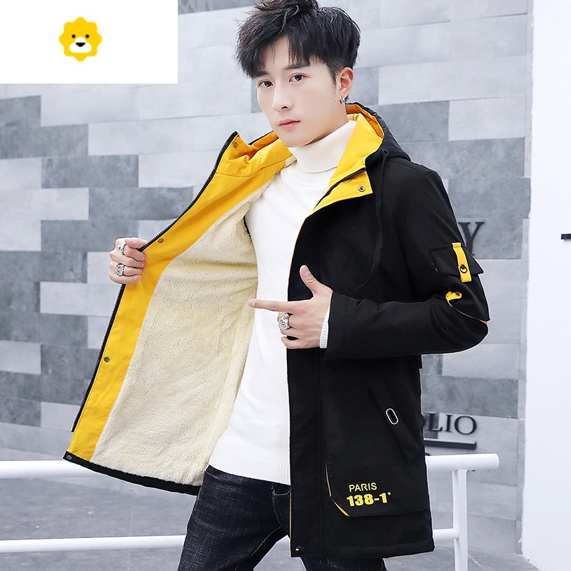 fish basket男士夹克秋冬季新款加绒加厚上衣服韩版潮流中长款风衣