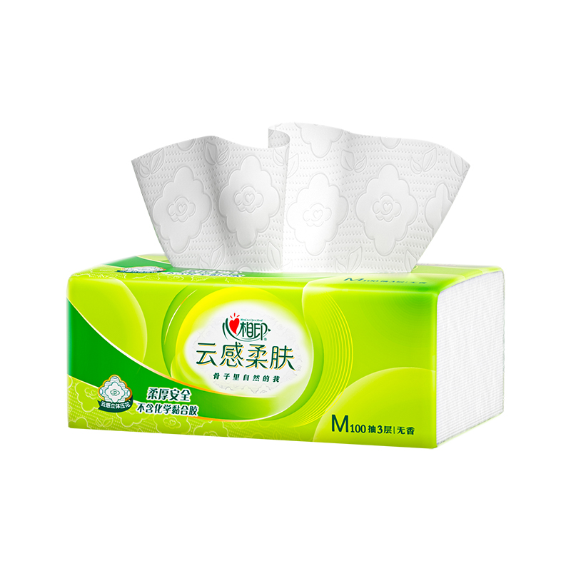 心相印DT18100云感100抽三层立体压花塑装纸面巾ADA01342(M码)24包1箱高清大图