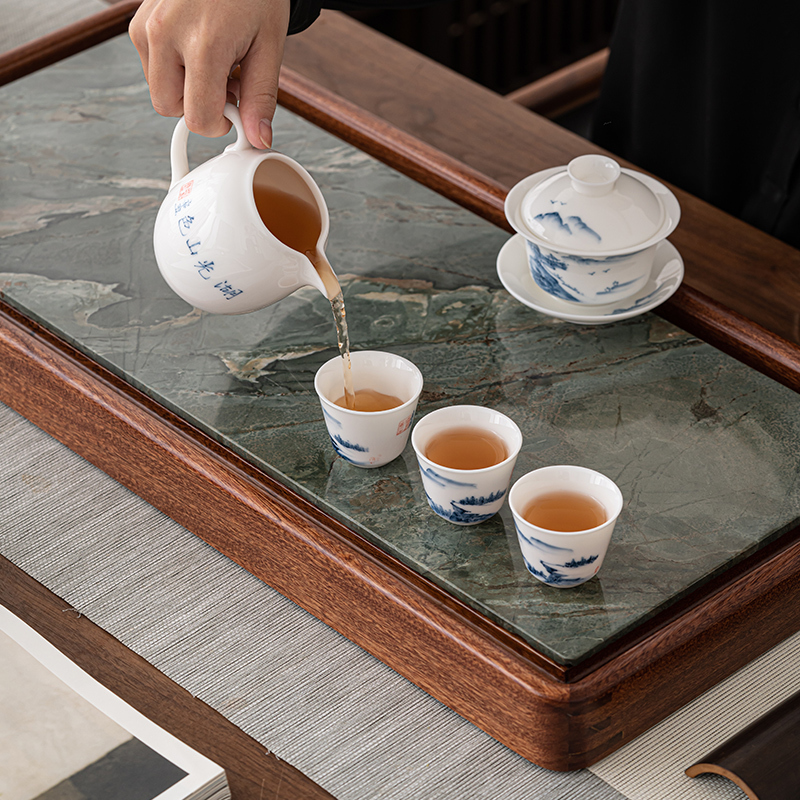 苏氏陶瓷(SUSHI CERAMICS)九龙壁花梨木茶盘可干泡可排水功夫泡茶台茶托66*30cm