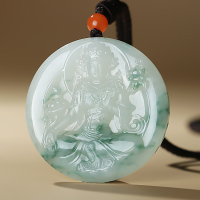 [已售]印象眸[玉雕大师周子周工作室作品]翡翠吊坠 度母飘绿观音男款玉石孤品挂件 附送证书