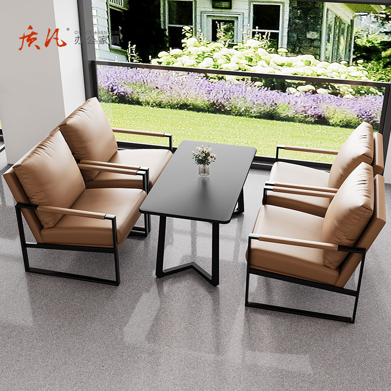 质凡咖啡厅沙发椅桌组合酒店沙发商用休闲椅 单人位*4+小长桌*1[颜色备注]高清大图