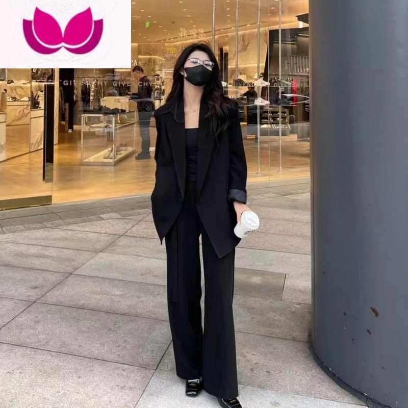 七斓2023新款宽松高级感西装套装女粉色西服外套休闲阔腿裤套高清大图