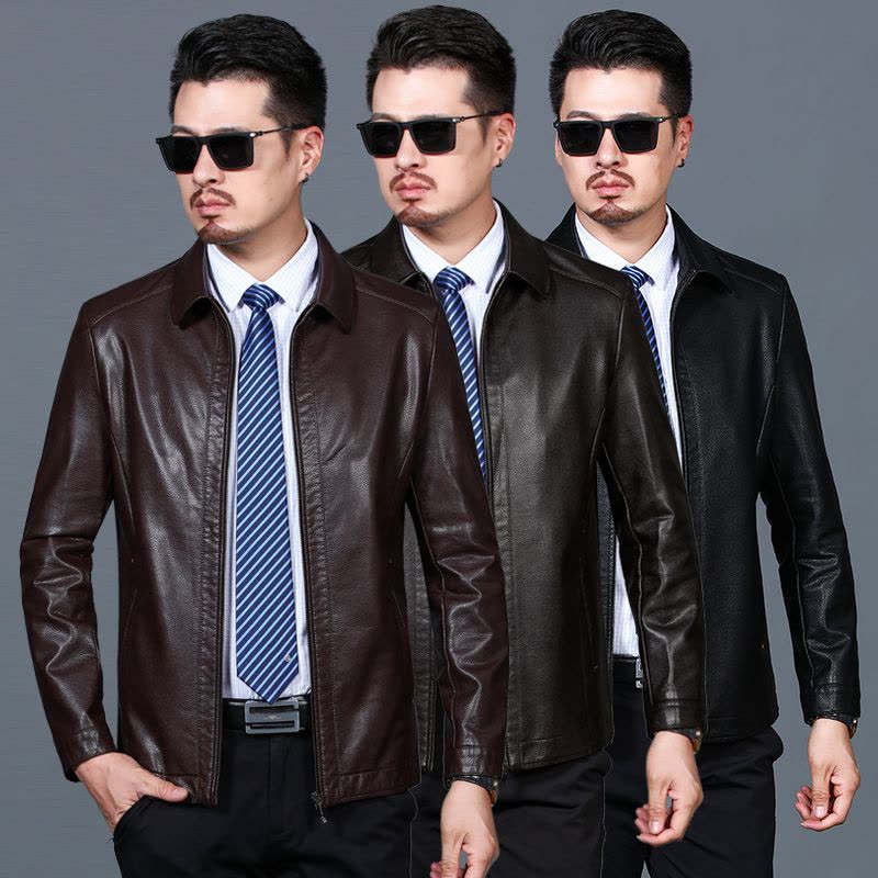 正品春秋装新款海宁山羊皮真皮皮衣男士夹克潮流新款帅气机车皮夹克外套羊皮皮衣男真皮外套潮短款翻领软皮夹克男装大码外套正品图片