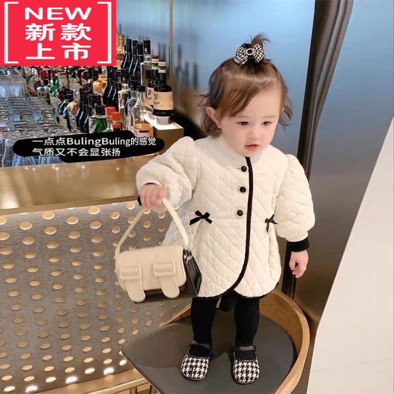 可莉允女童夹棉外套秋冬装新款儿童洋气加绒棉衣宝宝小香风呢料棉服上衣图片