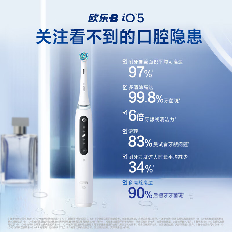 欧乐B电动牙刷成人 小圆头牙刷情侣礼物iO5智能牙刷 微震科技非声波 粉色高清大图