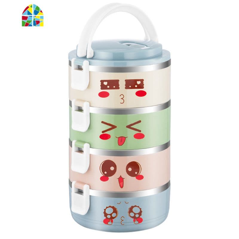 不锈钢保温饭盒上班族便当盒学生保温桶便携餐盒套装多层分格带盖 FENGHOU 2层北欧色[送餐具+表情贴+保温袋]图片