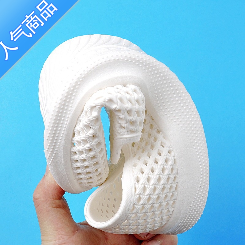 SUNTEK夏季中老年塑料凉鞋女镂空洞洞宽头平底防滑涉水包头中口老年凉鞋高清大图