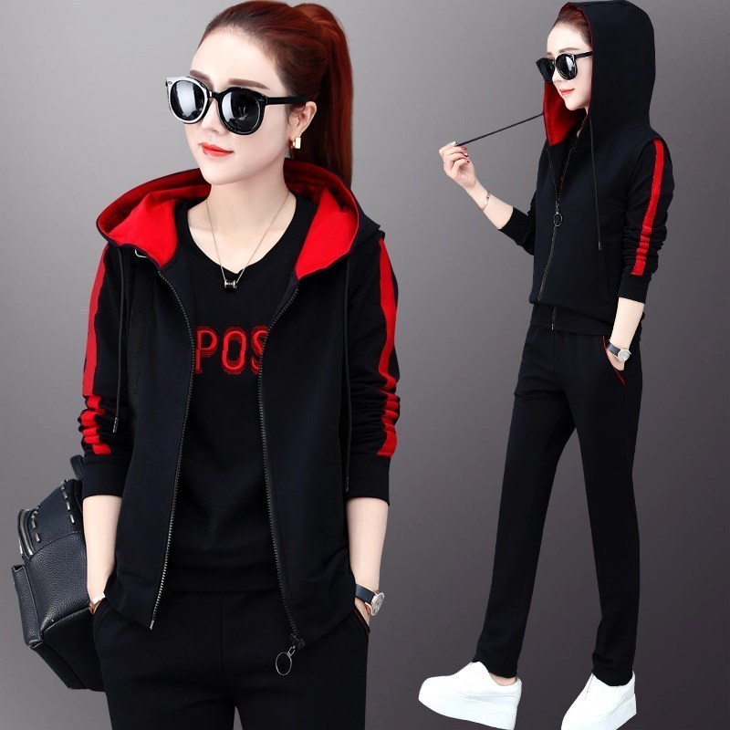 运动套装女春秋2020新款韩版修身卫衣时尚宽松女士休闲服装三件套