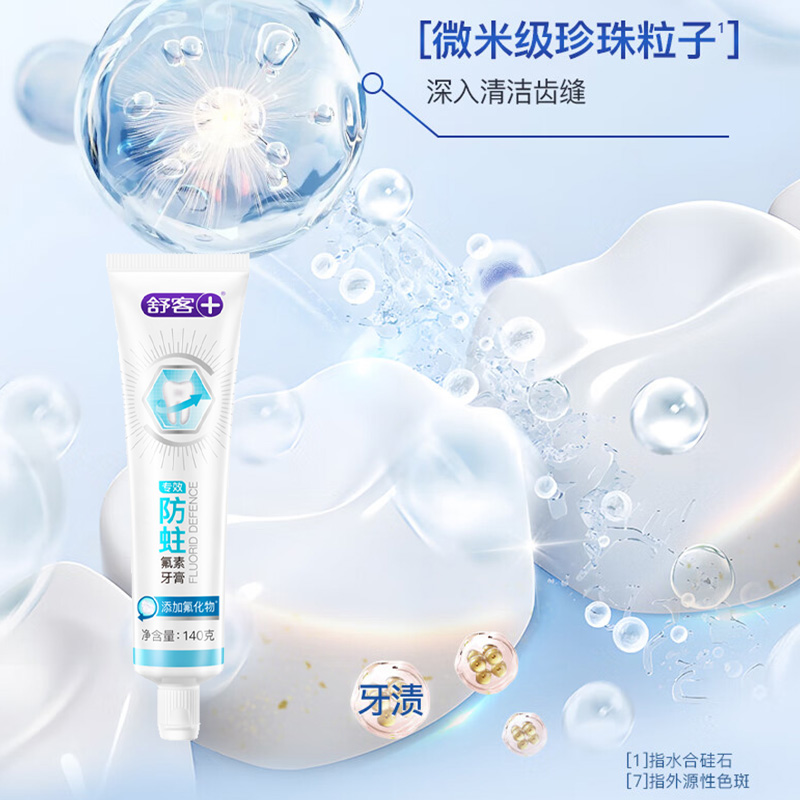 舒客牙膏专效防蛀氟素固齿清新口气(清新薄荷)140g*3高清大图