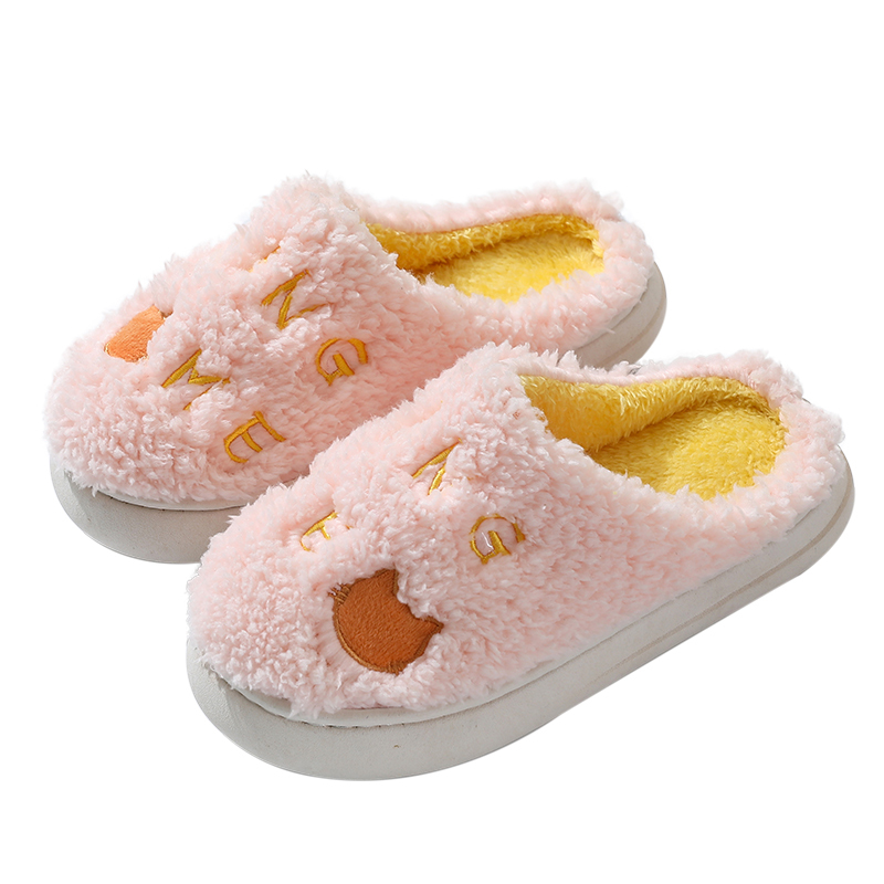 mini棉拖鞋女家居室内包跟保暖防滑加厚底情侣毛拖鞋家用秋季男白底
