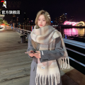 啄木鸟2024冬新款条纹围巾女生保暖加长加大加厚美拉德氛围感围巾