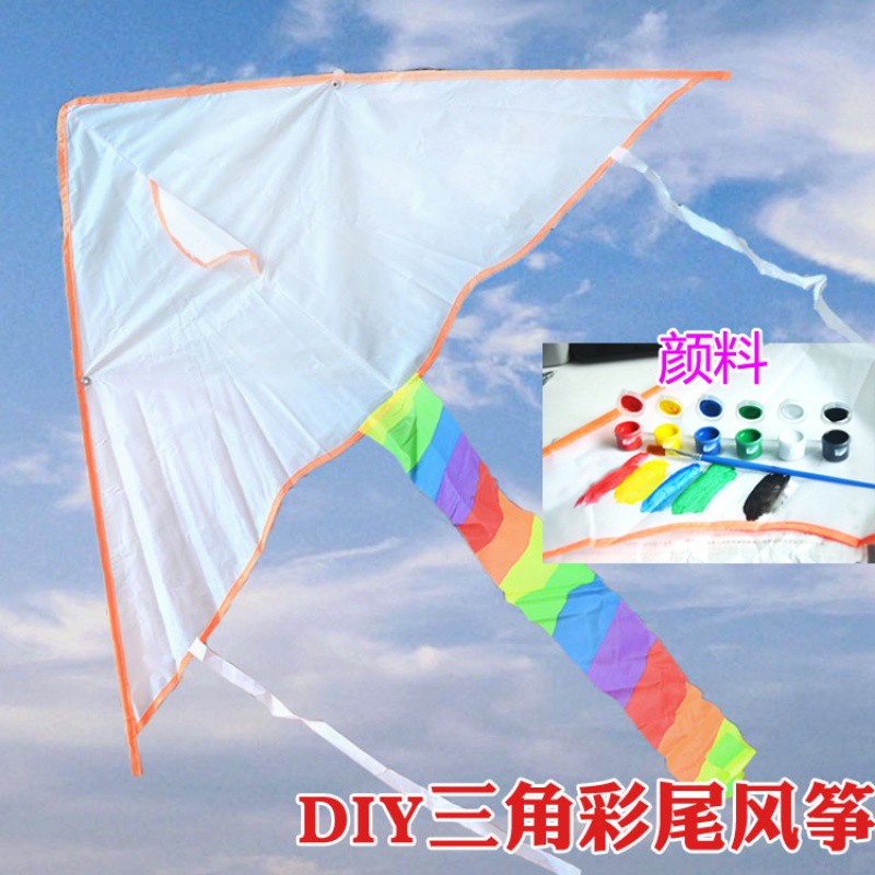 儿童空白风筝白色DIY手绘微风好飞小初学者教学幼儿园绘画创意 三维工匠 随机图案空白风筝+线+颜料高清大图