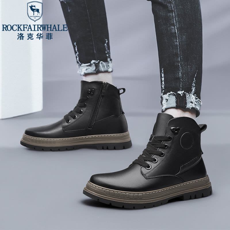 洛克华菲马丁靴男高帮2024中帮男士新款潮男鞋英伦风皮靴男款皮鞋冬季加绒图片