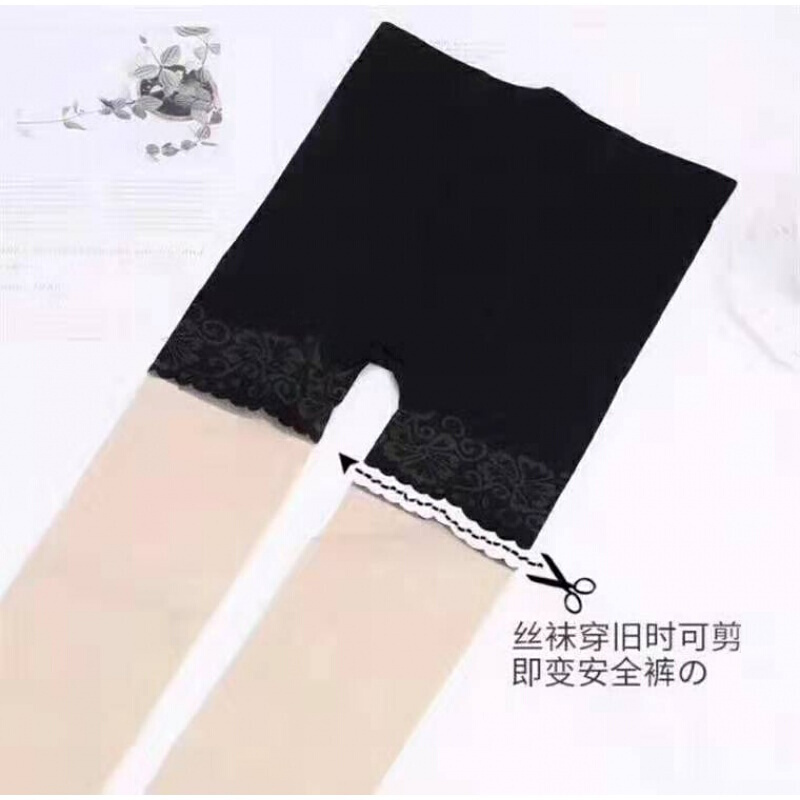 波迷娜(BOMINA)2021新款夏季安全裤防狼袜一袜两穿防臭蕾丝 连脚(买1送1) 均码