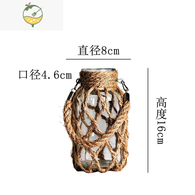 yicheng复古麻绳麻线玻璃花瓶手工编织美式乡村创意水培花瓶桌面摆件