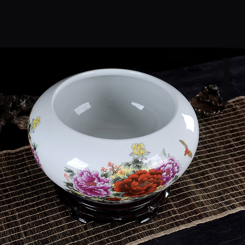 风源陶瓷小鱼缸乌龟盆碗莲水培缸笔洗养鱼盆景德镇装饰品 （ 童趣 中号）
