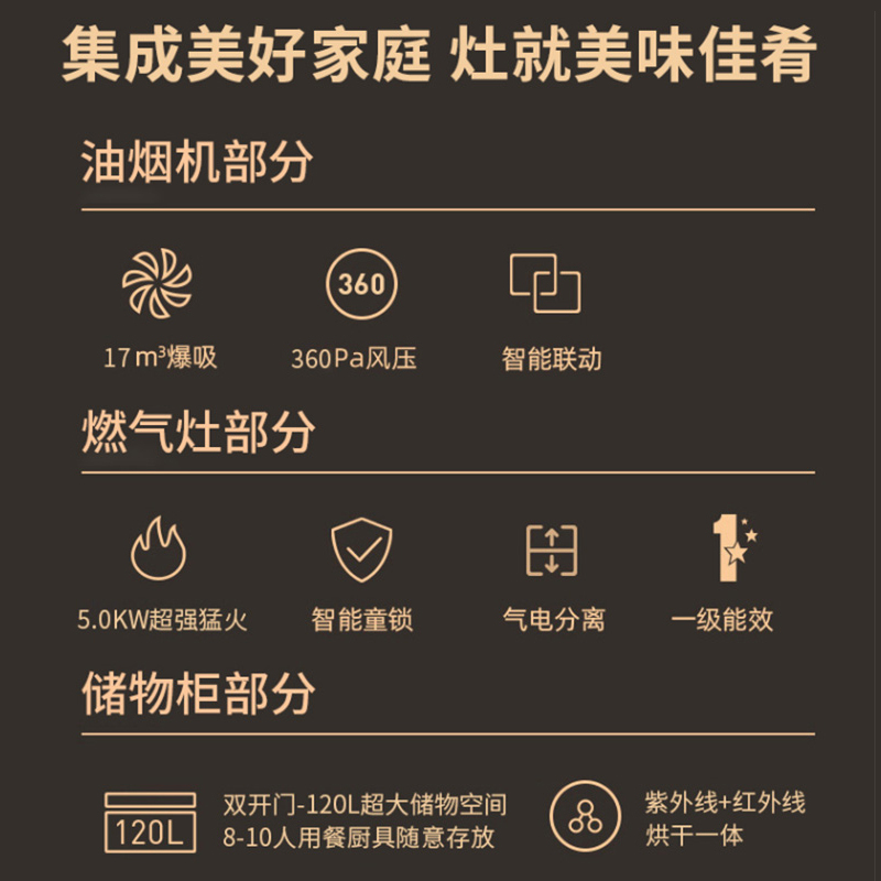 苏泊尔UX22集成灶家用消毒柜灶油烟机橱柜侧吸燃气灶灶台一体机(液化气)