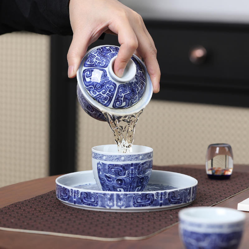 MULTIPOTENT 整套茶具陶瓷饕餮盖碗带三杯壶承功夫茶具套组