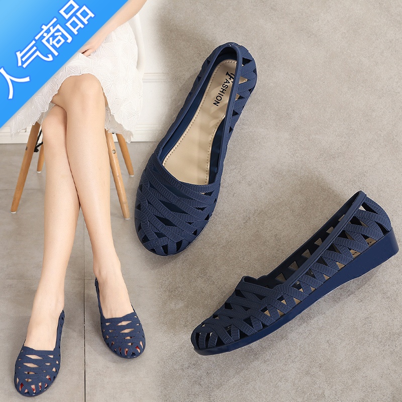 SUNTEK2023新款塑胶凉鞋女夏软底浅口镂空沙滩鞋平底防滑2夏胶高清大图