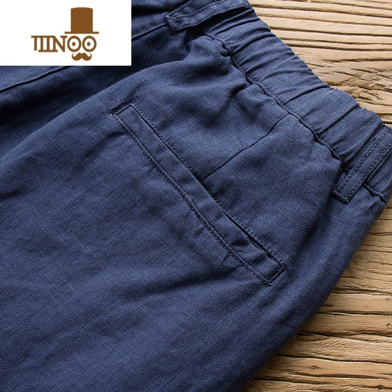 yanxu休闲裤男夏季薄款宽松直筒中国风麻料裤子潮流简约纯色亚麻长裤