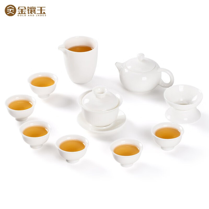 金镶玉 羊脂玉瓷清香雅韵 茶壶茶杯盖碗陶羊脂玉白瓷高档简约家用茶具套装高清大图