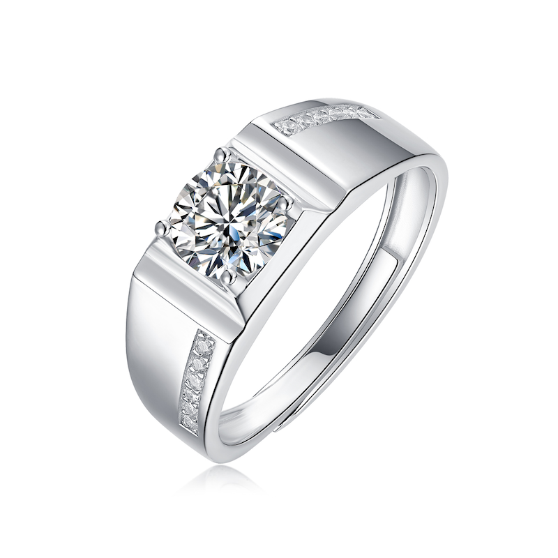 玖钻珠宝经典复古男士爪镶宝石戒指 自戴时尚设计亮点突出R12865-6.5 银色 活口