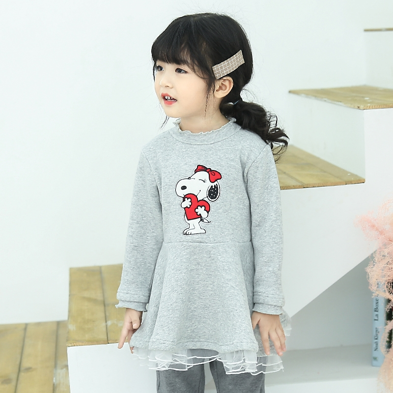 史努比(SNOOPY)女童卫衣裙秋冬款加绒连衣裙子90-140cm