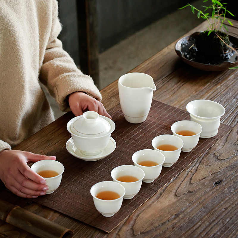 苏氏陶瓷茶具中国白瓷手工描金三才盖碗功夫茶具礼盒套装