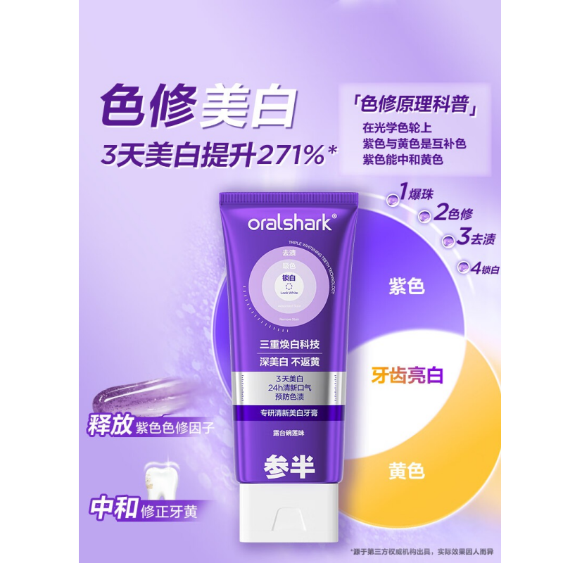 参半 专研清新美白牙膏 露台碗莲味 100g*1支(单位:支)高清大图