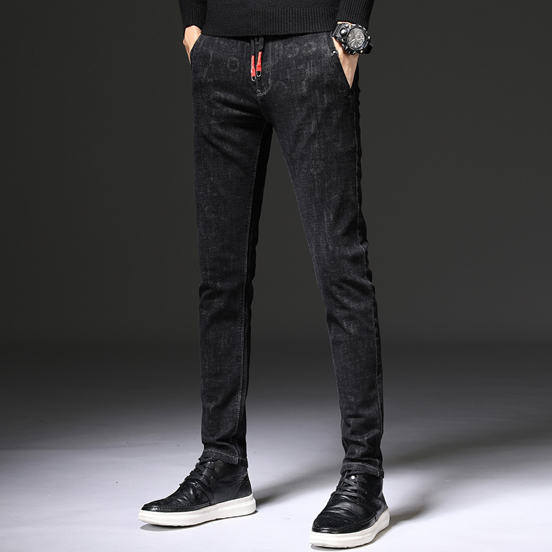 YUANSUGomoku韩版牛仔裤男修身小脚裤弹力长裤秋冬款青少年迷彩休闲男裤休闲裤