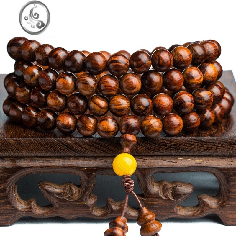jimi满虎皮纹8mm108颗念珠海南黄花梨手链男女款佛珠手串10mm12mm08