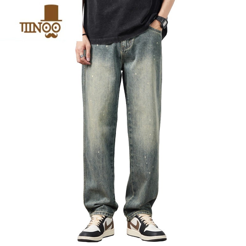 YANXU水洗牛仔裤男士夏季宽松直筒窄版阔腿裤子男生潮牌复古高街长裤子高清大图