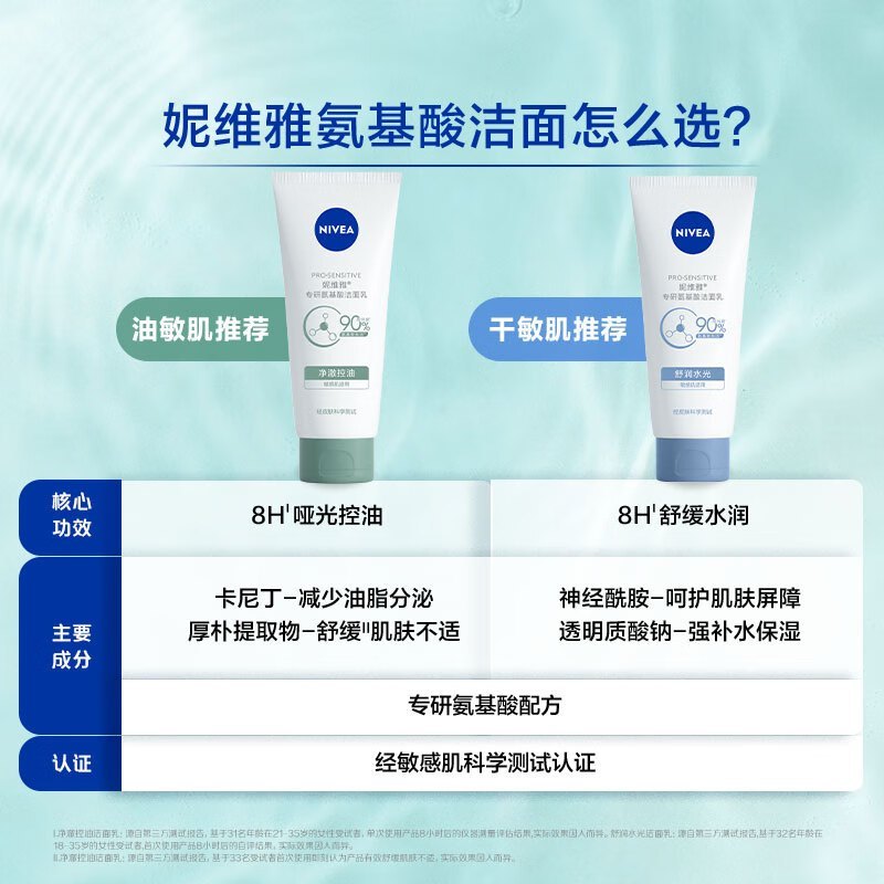 妮维雅专研氨基酸洁面乳(净澈控油)100g*2 敏感肌专用 沐浴搭配