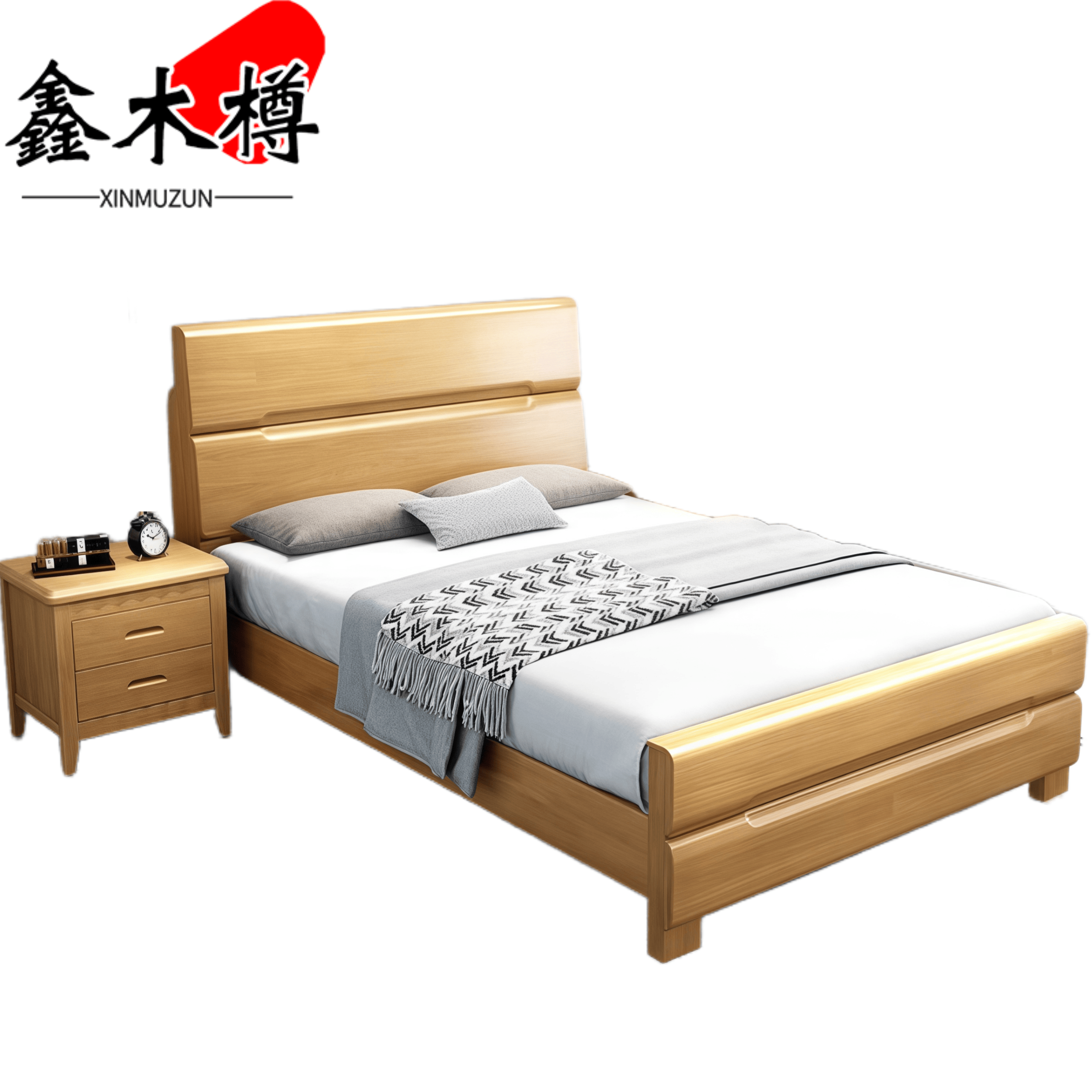 鑫木樽床+床头柜120*200*100cm套高清大图