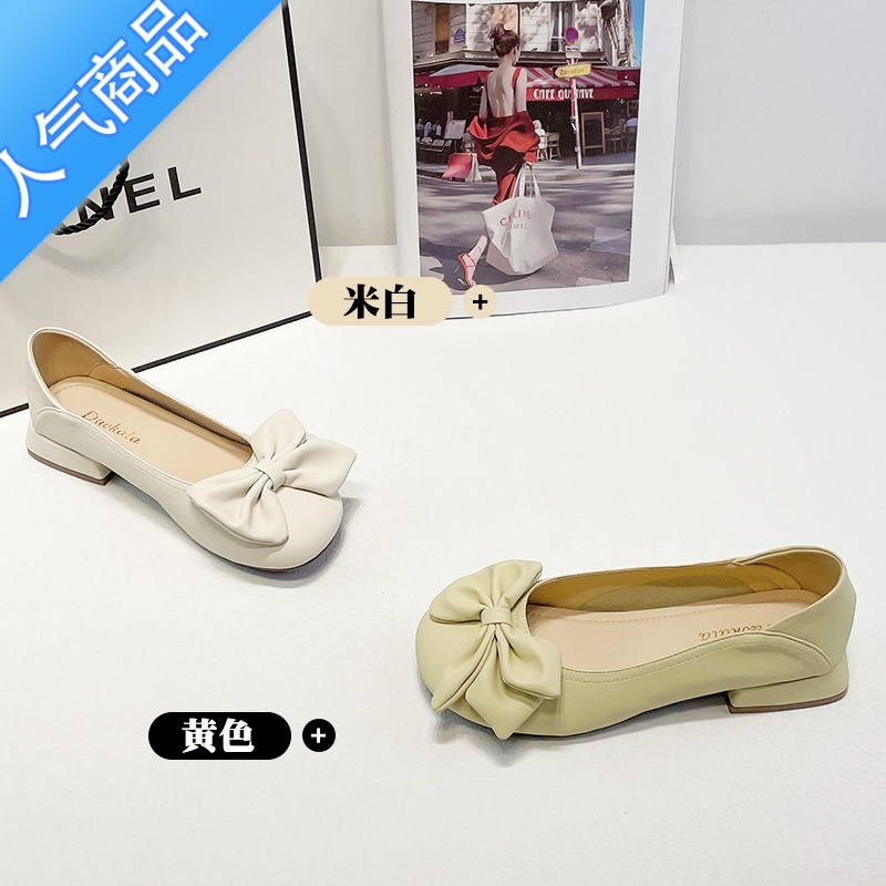 SUNTEK浅口单鞋女2023年夏季新款乐福鞋晚晚风奶奶鞋百搭平底软底豆豆鞋