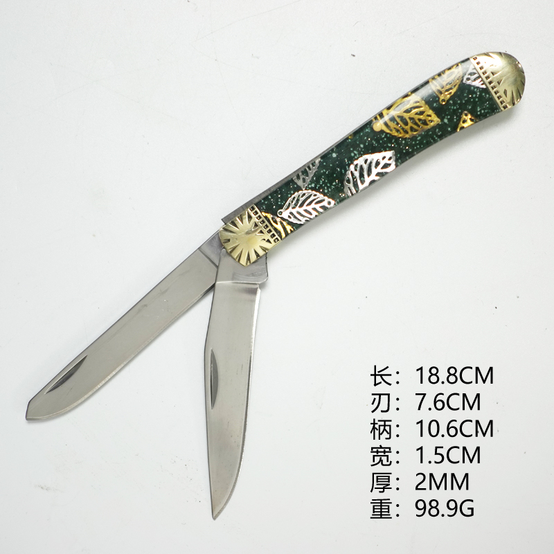 大马士革钢刀户外水果刀家用折叠小刀折叠刀高硬度锋利户外便携刀7163 双刃树叶