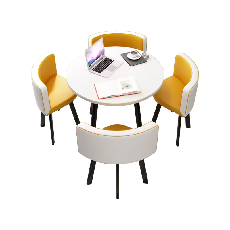 中豫鑫泽ZYXZ4100939 简约接待桌椅洽谈桌椅 一桌四椅 白色圆桌黄白皮椅