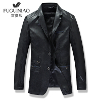 FGN/富贵鸟皮衣男士真皮西装2018秋冬新款商务休闲绵羊皮外套 180/XL 黑色