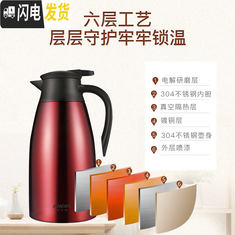 三维工匠保温壶不锈钢保温水壶家用大容量保温瓶宿舍办公室用暖水壶 红色